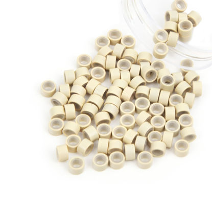 Picture of Vlasy 100Pcs 5mm Silicone Lined Micro Ring Beads for Hair Extensions 5Colors Apply (100Pcs Blonde)