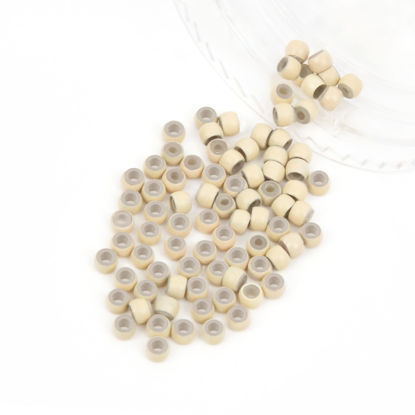 Picture of Vlasy 100Pcs Nano Ring Beads Silicone Lined Beads for Nano Ring Human Hair Extensions 5 Color Optional (Blonde)