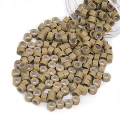 Picture of Vlasy 200Pcs 5mm Silicone Lined Micro Ring Beads for Hair Extensions 5Colors Apply (200Pcs Light Brown)