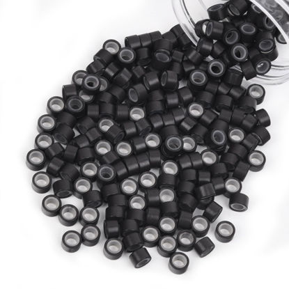 Picture of Vlasy 200Pcs 5mm Silicone Lined Micro Ring Beads for Hair Extensions 5Colors Apply (200Pcs Dark Brown)