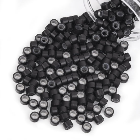 Picture of Vlasy 200Pcs 5mm Silicone Lined Micro Ring Beads for Hair Extensions 5Colors Apply (200Pcs Dark Brown)