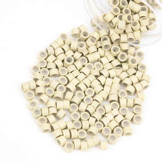 Picture of Vlasy 200Pcs 4mm Silicone Lined Micro Ring Beads for Hair Extensions 5Colors Apply (200Pcs Blonde)