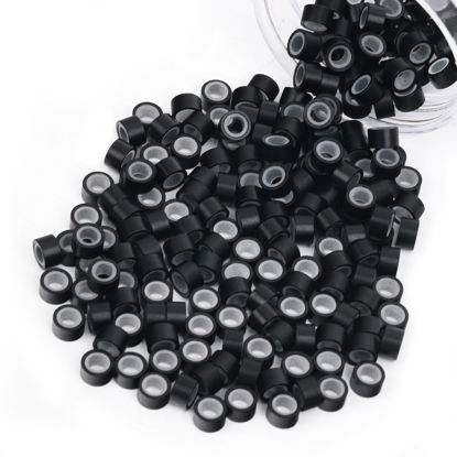 Picture of Vlasy 200Pcs 5mm Silicone Lined Micro Ring Beads for Hair Extensions 5Colors Apply (200Pcs Black)