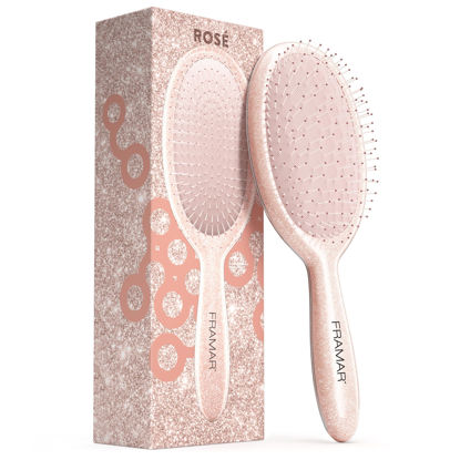 Picture of FRAMAR Glitter Hair Brush Detangler - Wet Hair Brush For Girls, Hair Detangler Brush, Glitter Brush Hair, Kids Hair Brush Wet, Detangle Brush, Wet Hairbrush, Wet Detangler Hair Brush - Rose Gold