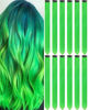 Picture of Olldag 12 PCS Green Hair Extensions Clip in, 20 Inch Colored Hair Accessories Party Highlights Long Straight Synthetic Hairpieces for Women Kids Girls