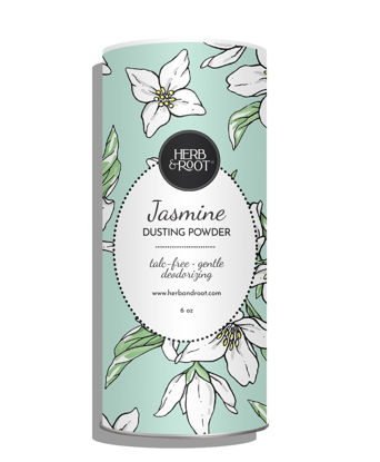 Picture of Jasmine Talc Free Dusting Powders Made with Arrowroot, Soothing Oats, zinc, and Magnesium. Free of Baking Soda. for Chafing, deodorizing, Sweating