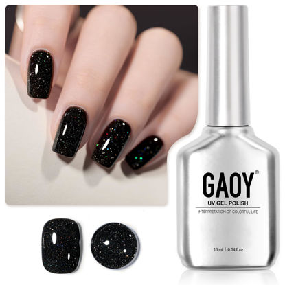 Picture of GAOY Black Reflective Glitter Gel Nail Polish, 16ml Flash Holographic Soak Off Gel Polish, UV Light Cure for Nail Art DIY at Home, 2910 Space Glitter