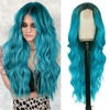 Picture of NAYOO Long Ombre Bluish Green Wavy Wig for Women 26 Inch Middle Part Curly Wavy Wig Natural Looking Synthetic Heat Resistant Fiber Wig for Daily Party Use (Ombre Bluish Green)