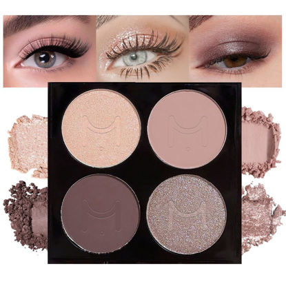 Picture of Eyeshadow Quads, Blendable Matte, 4 Bright Nude Champagne Gold Light Dark Brown Eyeshadow,Metallic and Shimmer Finishes, Velvety Pigmented Creamy Formula, Eye Shadow for Older Women A Built-In Mirror