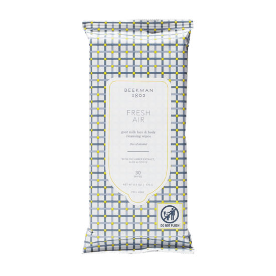 Picture of Beekman 1802 Face & Body Wipes, Fresh Air - Scented - 30 Count - Cleanses Dirt & Makeup - With Goat Milk, Aloe & Vitamin E - Alcohol Free, Biodegradable - Good for Sensitive Skin - Cruelty Free