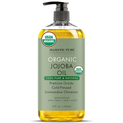 Picture of MAJESTIC PURE USDA Organic Jojoba Oil | 100% Pure Jojoba Oil Organic for Skin, Hair, Scalp, Nails, Face | Cold Pressed & Hexane Free | Hair & Body Oil | 8 Fl Oz