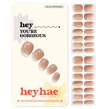Picture of Heyhae Semi Cured Gel Nail Strips | Sun Cured Gel Nail Wraps No LED Lamp Needed Easy Apply & Remove | Includes 28 strips, 1 Prep Pad, 1 Nail File & 1 Wooden Stick - Hey, You're Gorgeous