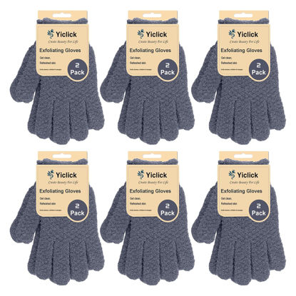 Picture of Yiclick Heavy Exfoliating Gloves, Exfoliating Body Scrubber for Bath Shower Exfoliation, Body Scrub Exfoliator For Dead Skin Remover, Exfoliate Sponge Loofah Washcloth Mitt Men Women (12 Grey)