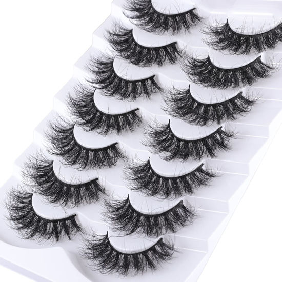 Picture of Mebver False Eyelashes Cat Eye Faux Mink Lashes Natural Look Fluffy Wispy Lashes That Look Like Extensions Pestañas Postizas D Curl Lash Strips Short Fox, 7 Pairs Pack