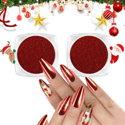 Picture of Allstarry Red Chrome Nail Powder 2pcs Metallic Mirror Effect Dust Glitter Glazed Manicure Decoration Reflective Pigment for Gel Polish Nail Art Decoration Resin Craft, Festivals - Red