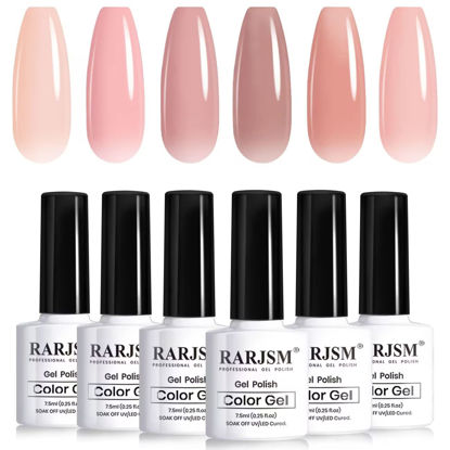 Picture of RARJSM Nude Gel Polish Set Jelly Pink Collection of 6 Transparent Natural Colors Sheer Pink Milky Mavue Purple Light Brown French Manicure LED UV Gel Nail Polish Soak Off Curing Requires Home Salon
