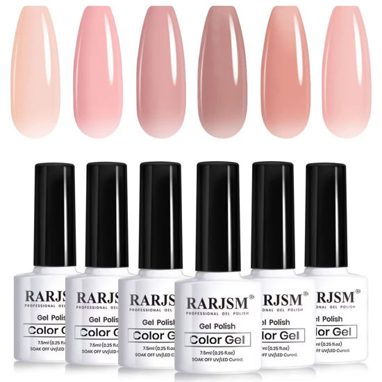 Picture of RARJSM Nude Gel Polish Set Jelly Pink Collection of 6 Transparent Natural Colors Sheer Pink Milky Mavue Purple Light Brown French Manicure LED UV Gel Nail Polish Soak Off Curing Requires Home Salon