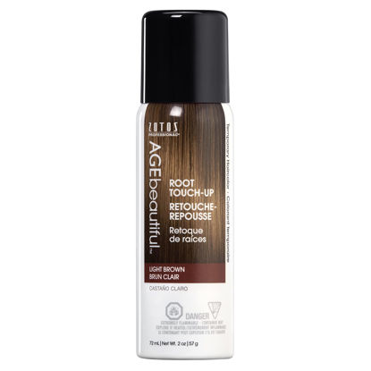 Picture of AGE beautiful Root Touch Up Hair Color Spray | Touch-Up Gray Concealer | Temporary Cover Up | Adds Volume & Covers Thinning Patches | Water, Sweat, Stain Resistant | Light Brown | 2 Fl Oz