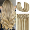 Picture of Honsoo Clip In Real Human Hair Extensions 22 Inch 70g 7pcs Mixed Bleach Blonde Natural Double Weft No Shedding No Tangling Remy Human Hair Extensions For Thin Hair