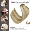 Picture of Honsoo Clip In Real Human Hair Extensions 22 Inch 70g 7pcs Mixed Bleach Blonde Natural Double Weft No Shedding No Tangling Remy Human Hair Extensions For Thin Hair