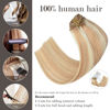 Picture of Honsoo Balayage Hair Extensions Clip in Hair Extensions Real Human Hair Double Weft 9A Hair Strawberry Blonde to Bleach Blonde Highlights 70g 7pcs 15Inch Natural Hair Straight Hair Extensions