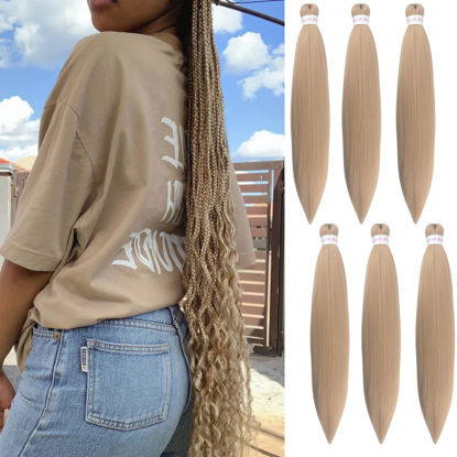 Picture of Ash Blonde Braiding Hair Pre Stretched Kanekalon Braiding Hair Extension 26 Inch Synthetic Fake Hair for Braiding (Pack of 6)