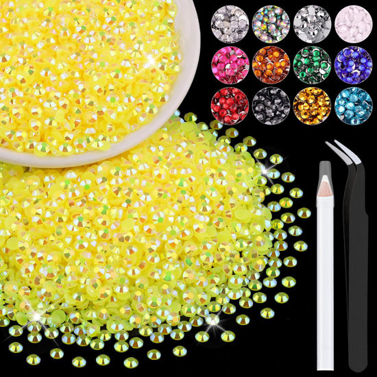 Picture of 5000PCS 3mm Resin Jelly Rhinestones in Bulk (Lemon Yellow AB), Bedazzling Flatback Crystals Rhinestones for Crafting DIY Nail Decoration, Gems Diomand Charms for Tumbler Shoes Clothing Fabric