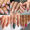 Picture of 6 Packs (144 Pcs) Press on Nails Almond, Flower Press on Nails Short, Leaf Press on Nails Medium, Almond False Nails with Nail Glue on Nails, Fake Nails for Women, Stick on Nails Kit 12 Sizes-6 Styles