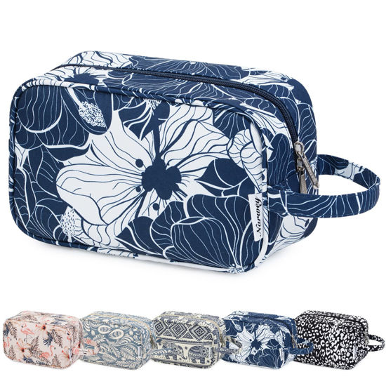 Picture of Narwey Travel Toiletry Bag for Women Traveling Dopp Kit Makeup Bag Organizer for Toiletries Accessories Cosmetics (Blue Lotus)