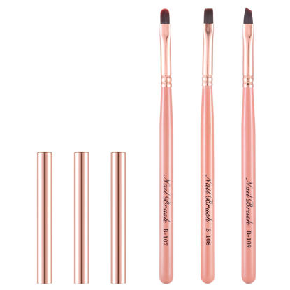Picture of INENK Pink Nail Art Clean Up Brushes for Cleaning Polish Mistakes on the Cuticles, Acetone Resistant Nail Brush, Fingernail Cleaning Brushes for Nail Art and Designs (Round&flat&Bevel)