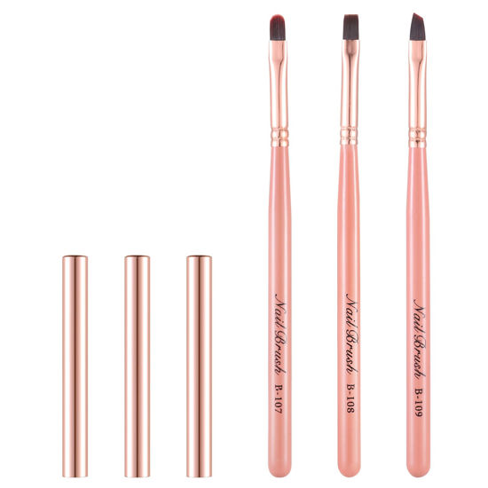 Picture of INENK Pink Nail Art Clean Up Brushes for Cleaning Polish Mistakes on the Cuticles, Acetone Resistant Nail Brush, Fingernail Cleaning Brushes for Nail Art and Designs (Round&flat&Bevel)