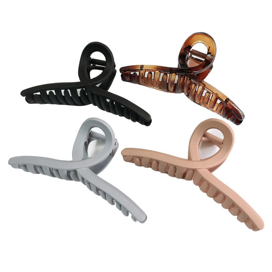 Picture of Nalodu Hair Claw Clips Large 4.3 Inch No Slip Big Matte Jaw Butterfly Clip Clamp 4 Colors for Thin Fine Thick Hair Women, 4 Pack