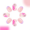 Picture of Flower Press on Nails Short Almond Fake Nails French Tip Nails Press ons Colorful Flowers Acrylic Nails Nude Pink Full Cover Glue on Nails Floral False Nails for Women Girls 24 Pcs