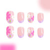 Picture of Flower Press on Nails Short Almond Fake Nails French Tip Nails Press ons Colorful Flowers Acrylic Nails Nude Pink Full Cover Glue on Nails Floral False Nails for Women Girls 24 Pcs