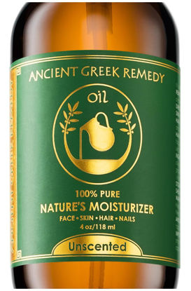 Picture of Ancient Greek Remedy Unscented Organic Face and Body Oil made of Olive, Almond, Jojoba, and vitamin E oil for Sensitive Dry Skin, Hair, Nails. Anti Aging Moisturizer for Women, Men 4oz