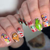 Picture of Christmas Fake Nails Medium Square Press on Nails Winter Xmas Acrylic Nails Full Cover False Nails with Green Monster Designs Cute Stick on Nails Gloss Artificial Nails Nail Decorations for Women