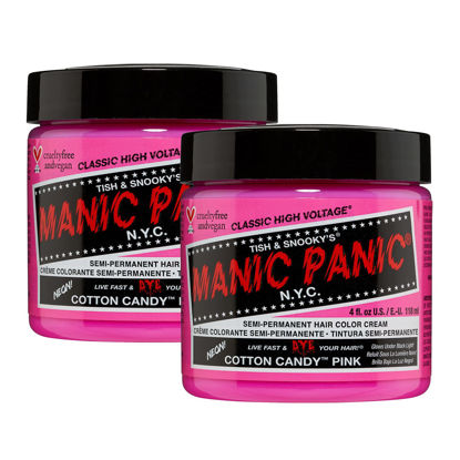 Picture of MANIC PANIC Cotton Candy Pink Hair Dye - Classic High Voltage - (2PK) Semi Permanent Hair Color - Glows in Blacklight - Bright, Cool-toned Pink Shade - Vegan, PPD & Ammonia-Free