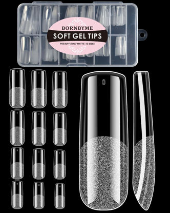 Picture of XXL Square Soft Gel Nail Tips, BORNBYME 120 PCS Half Matte False Nails Tips Nail Extenison Tips Gel X Nail Tips Acrylic False Nail Tips