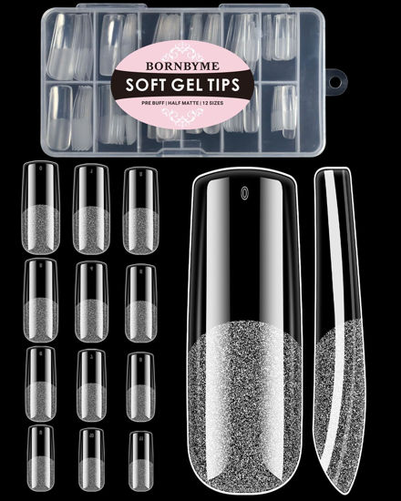 Picture of XXL Square Soft Gel Nail Tips, BORNBYME 120 PCS Half Matte False Nails Tips Nail Extenison Tips Gel X Nail Tips Acrylic False Nail Tips