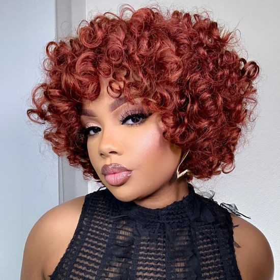 Picture of 7 Packs Auburn GoGo Curl Crochet Hair 10 Inch Copper Red Short Curly Crochet Hair for Women Water Wave Beach Curl Deep Twist Crochet Braids Synthetic Braiding Hair Extensions (10 Inch, Reddish Brown)