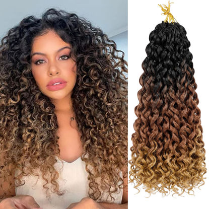 Picture of 7 Packs GoGo Curl Crochet Hair 18 Inch Long Curly Crochet Hair for Women Beach Curl Water Wave Deep Twist Crochet Braids Synthetic Braiding Hair Extensions (18 Inch, T1B/30/27)