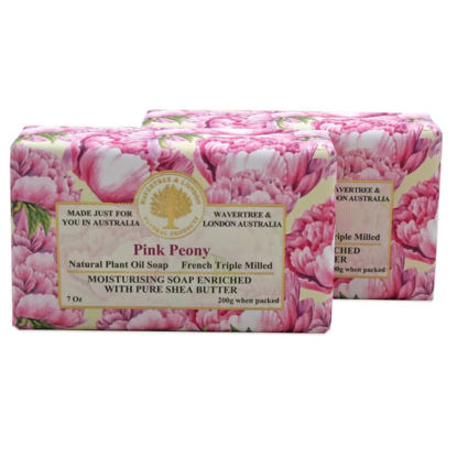 Picture of Wavertree & London Pink Peony Scented Natural Soap (2 Bars), 7oz Moisturizing French Triple Milled Soap Bars enriched with shea butter - Pure Plant Oil Bath & Body Soap for All Skin Types