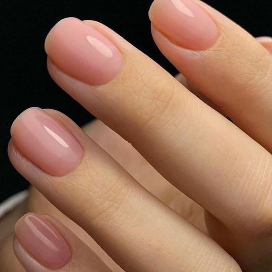 Picture of GLAMERMAID Extra Short Press on Nails, Nude Pink Fake Nails Short Squoval, Natural Round Square Glue on Nails Glossy Gel, Acrylic Metal False Nail Kits for Women, Reusable Stick on Full Cover Nails