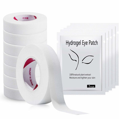 Picture of JASSINS 8 Rolls Eyelash Tape, Adhesive Fabric Eyelash Tapes, Adhesive Breathable Micropore Fabric Tape for Eyelash Extension Supply,9 m/10 Yard Each Roll (8 Rolls of White + 5 Eye Stickers)