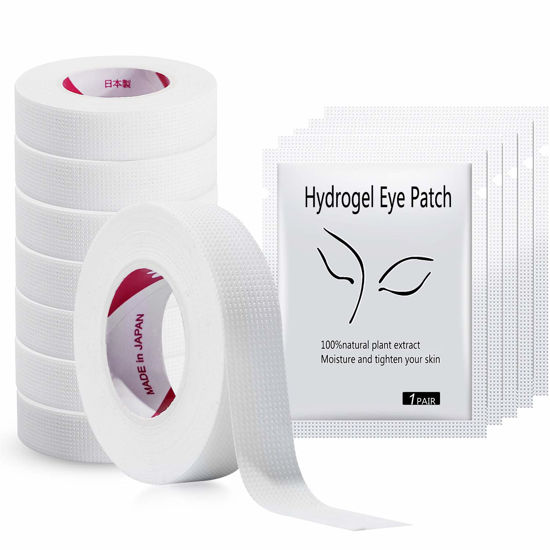 Picture of JASSINS 8 Rolls Eyelash Tape, Adhesive Fabric Eyelash Tapes, Adhesive Breathable Micropore Fabric Tape for Eyelash Extension Supply,9 m/10 Yard Each Roll (8 Rolls of White + 5 Eye Stickers)