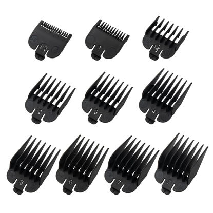 Picture of Clipper Guards Set Fits for Most Wahl Clippers and Babyliss FX870, Clipper Guides Replacement - 1/16" to 1", 10 Piece Set, Black Color