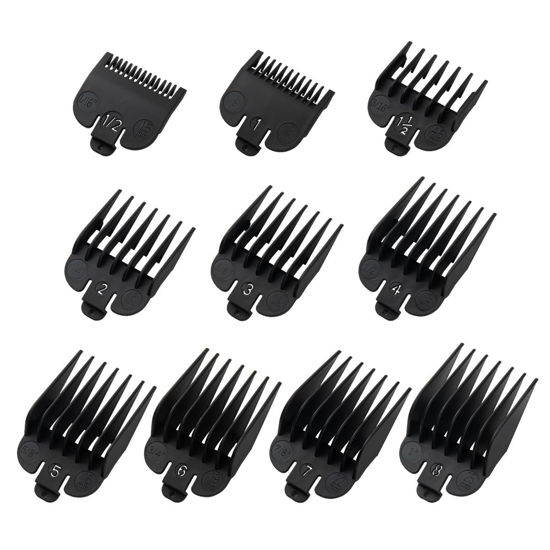 Picture of Clipper Guards Set Fits for Most Wahl Clippers and Babyliss FX870, Clipper Guides Replacement - 1/16" to 1", 10 Piece Set, Black Color