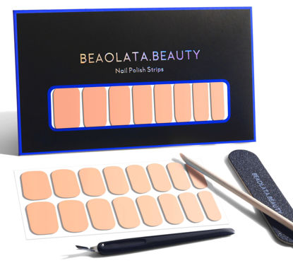 Picture of Beaolata Nail Polish Strips, 32 Nail Wraps, Nail Stickers, Gel Nail Strips, Easy Apply& Remove, Long Lasting, Salon Quality (Yellow Peach)
