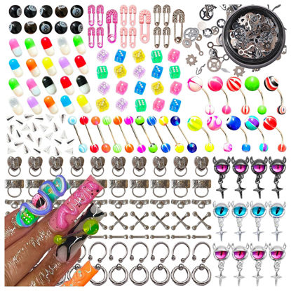 Picture of BBATT-HAPPY 197PCS Nail Charms for Acrylic Nails，Monster Eye Pill Puncture Dice Billiards Cone Pin Door Handle Mechanical Parts Nail Decorations ，Nail Accessories for Nail Art Supplies Manicure DIY