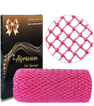 Picture of SPMKTBOZAI African Net Sponge Authentic, African Exfoliating Sponge Real African Net Black Owned, African Bath Sponge Back Scrubber, Body Exfoliator Shower Bath Accessories (Pink)